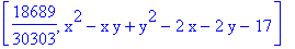 [18689/30303, x^2-x*y+y^2-2*x-2*y-17]